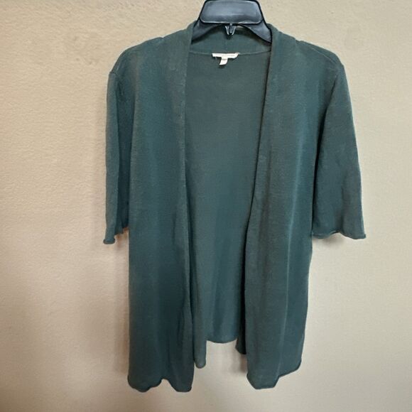 Eileen Fisher Open Front Cardigan 100% Linen Green PL - Picture 4 of 7